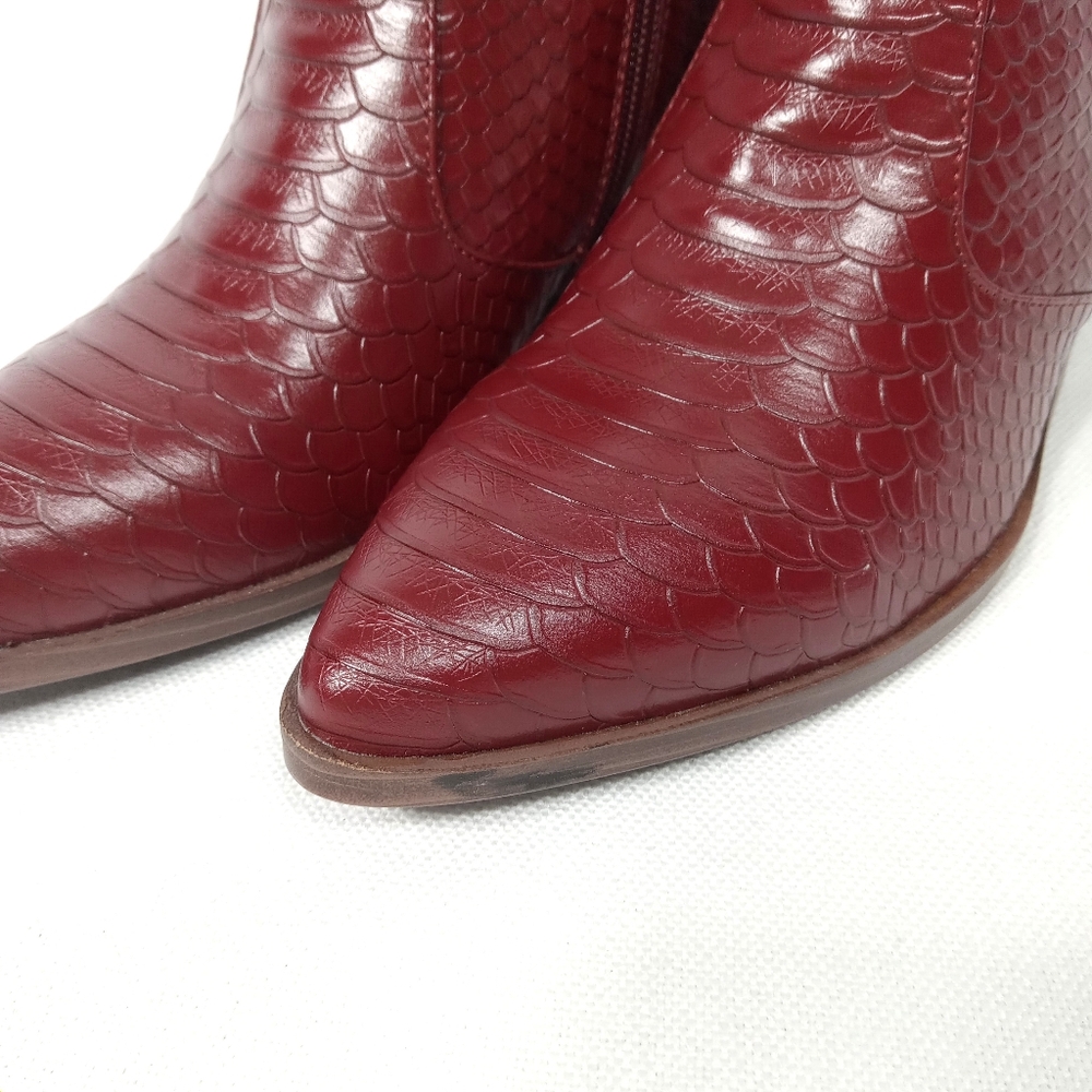 MAYPIE Dark Red Faux Leather Western Ankle Boot Size 6 - Picture 9 of 16